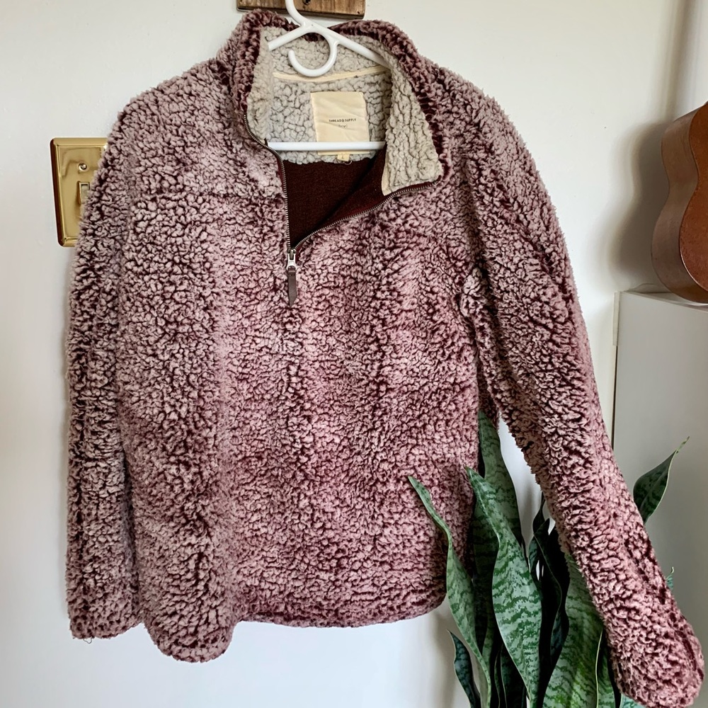 THREAD & SUPPLY Sherpa Fleece Pink Quarter Zip